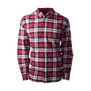 Fat Face Sz L Red Blue Plaid Long Sleeve Pockets Cotton Shirt‎ Top Button Down